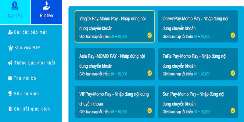 Cách thanh toán nạp tiền F8BET qua ví điện tử Momo